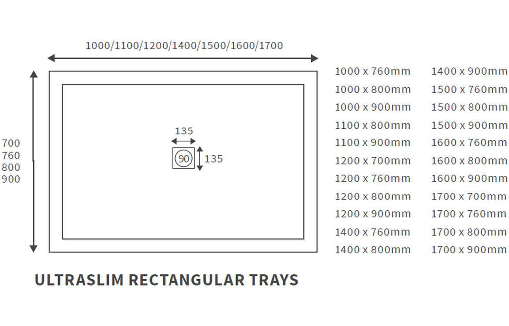 Ultra-Slim Anti Slip Rectangular Shower Tray & Waste-Shower Trays-DIETP1426-