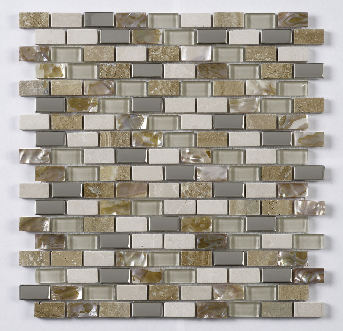 Verona Cream Glass/Stone/Metal/Pearl Mix Mini Brick Mosaic 15x30mm