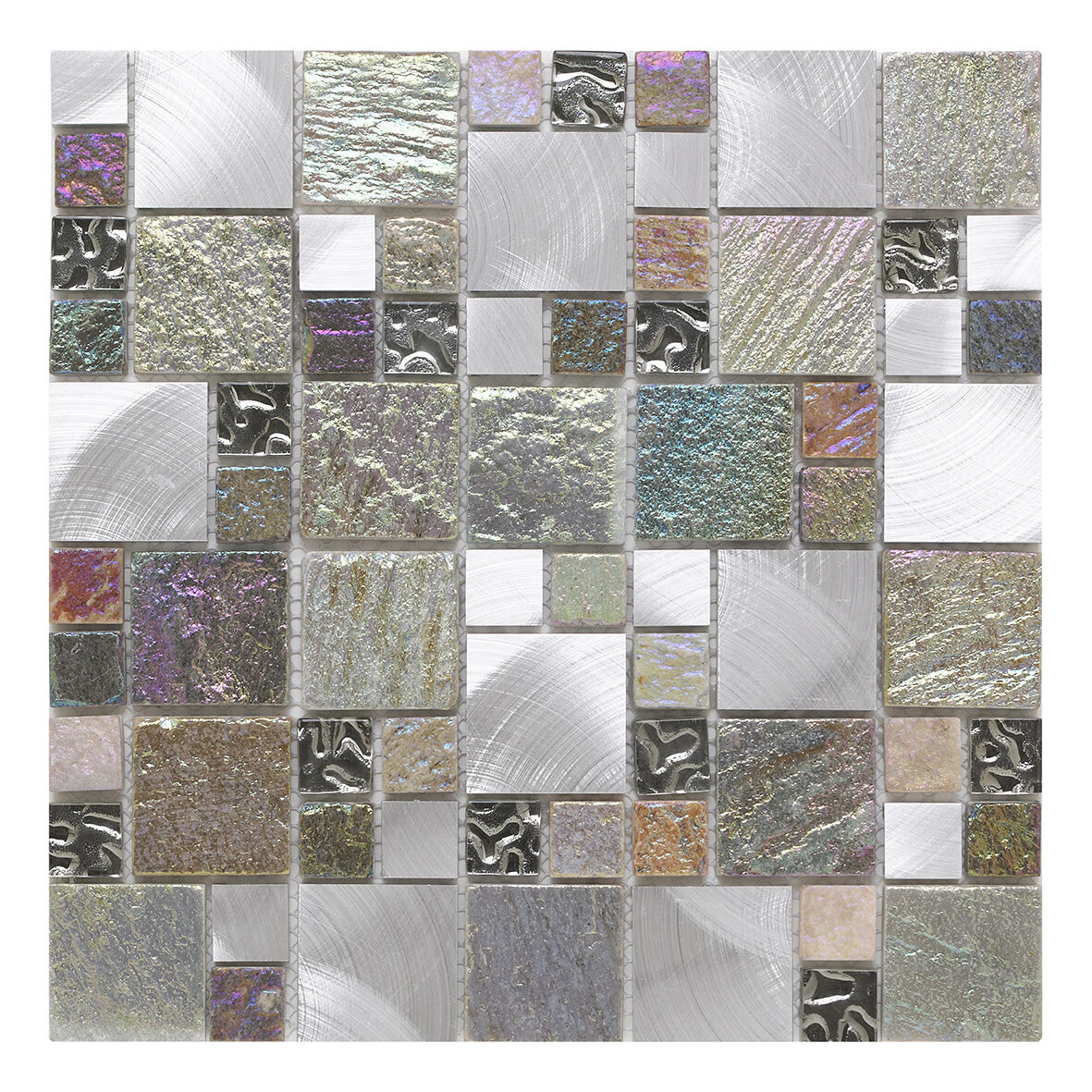 Verona Iridescent Glass/Stone/Metal Mix Modular Mosaic