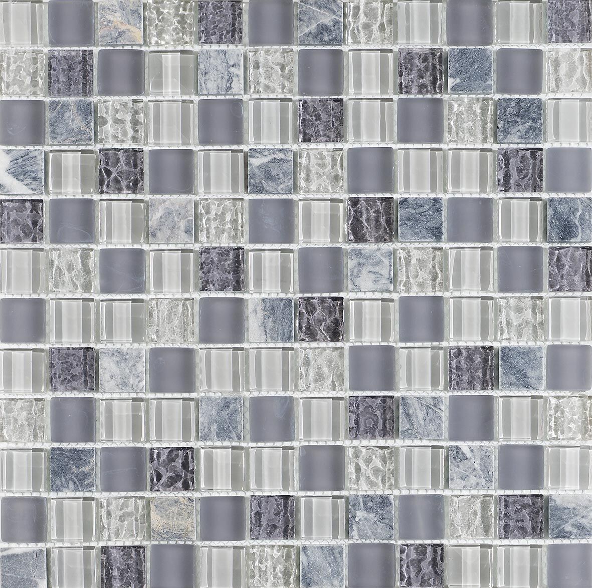 Verona Soft Grey Glass/Stone Mix Mosaic 23x23mm