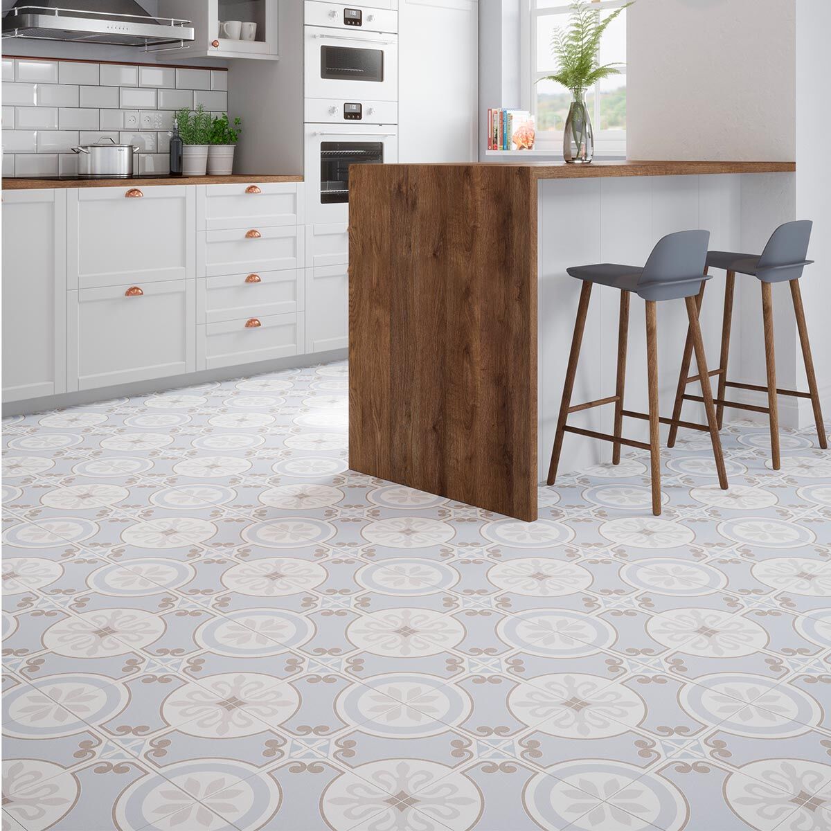 Ribera Blue Pre-Scored Pattern Matt Ceramic Wall & Floor Tile 45x45cm
