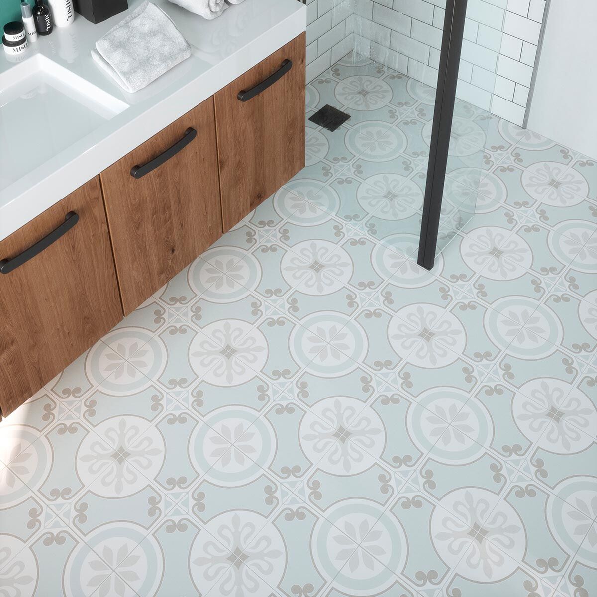 Ribera Aqua Pre-Scored Pattern Matt Ceramic Wall & Floor Tile 45x45cm
