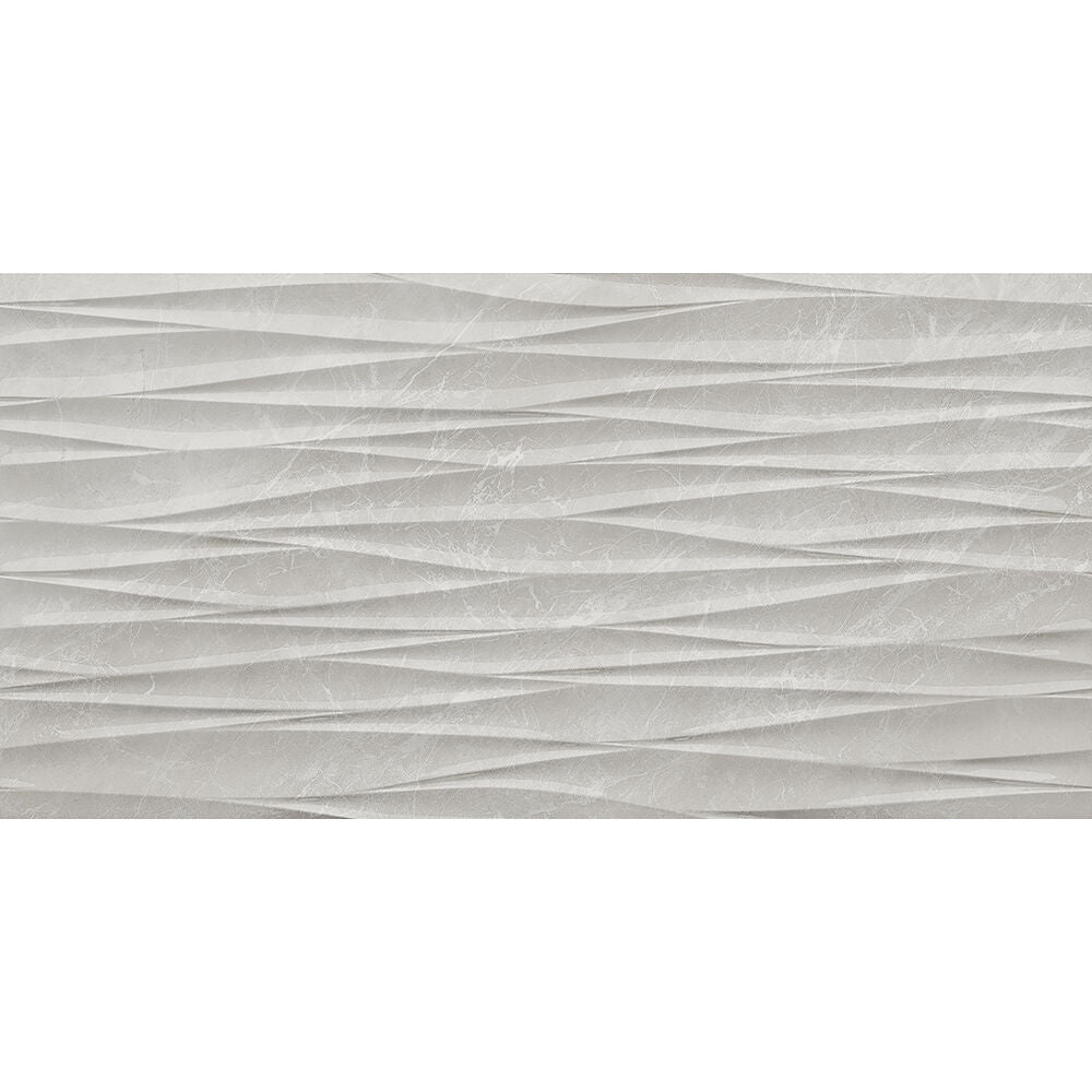 Skye Grey Gloss Ceramic Structured Décor Wall Tile 25x50cm