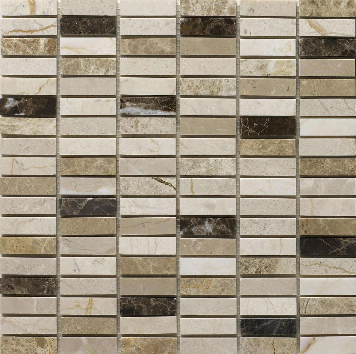 Verona Emperador Mix Polished Marble Mosaic 15x50mm