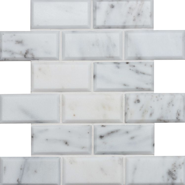 Original Style Earthworks Viano White Polished & Bevelled Brickbond Mosaic Tile 26x30cm