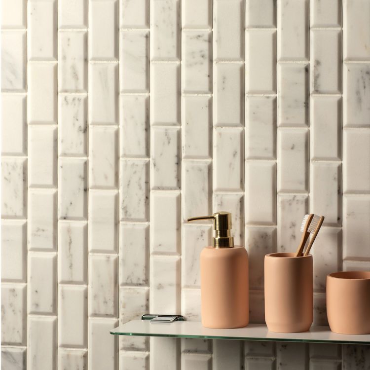 Original Style Earthworks Viano White Polished & Bevelled Brickbond Mosaic Tile 26x30cm