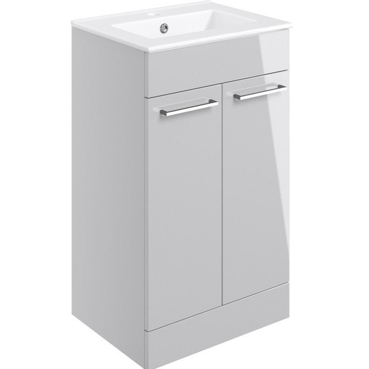 Vista 510mm Floor Standing 2 Door Basin Unit & Basin - Grey Gloss-Bathroom Furniture-DIFTP2112-