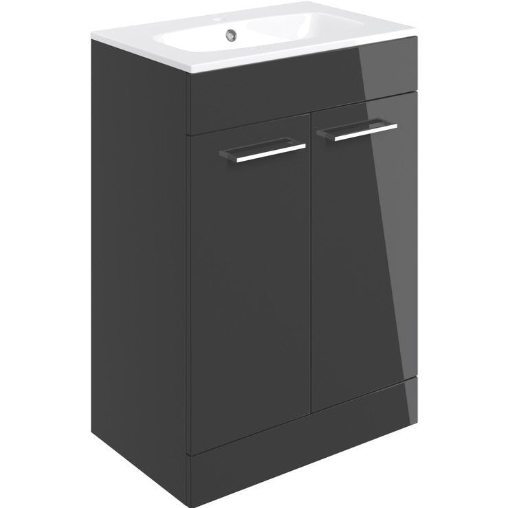 Vista floor Standing 2 Door Basin Unit & Basin 510mm Anthracite Gloss-Bathroom Furniture-DIFTP2114-