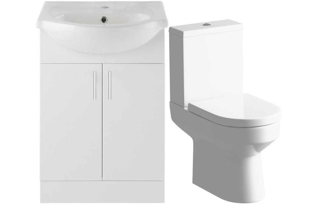 Vista Vanity Unit & Toilet Pack 650mm White Gloss-Toilets-DIFTP2562-
