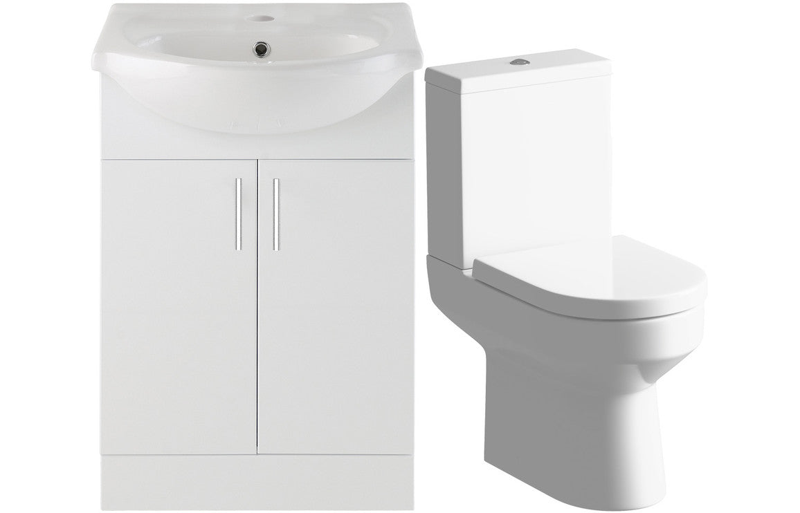 Vista Vanity Unit & Toilet Pack 650mm White Gloss-Toilets-DIFTP2562-