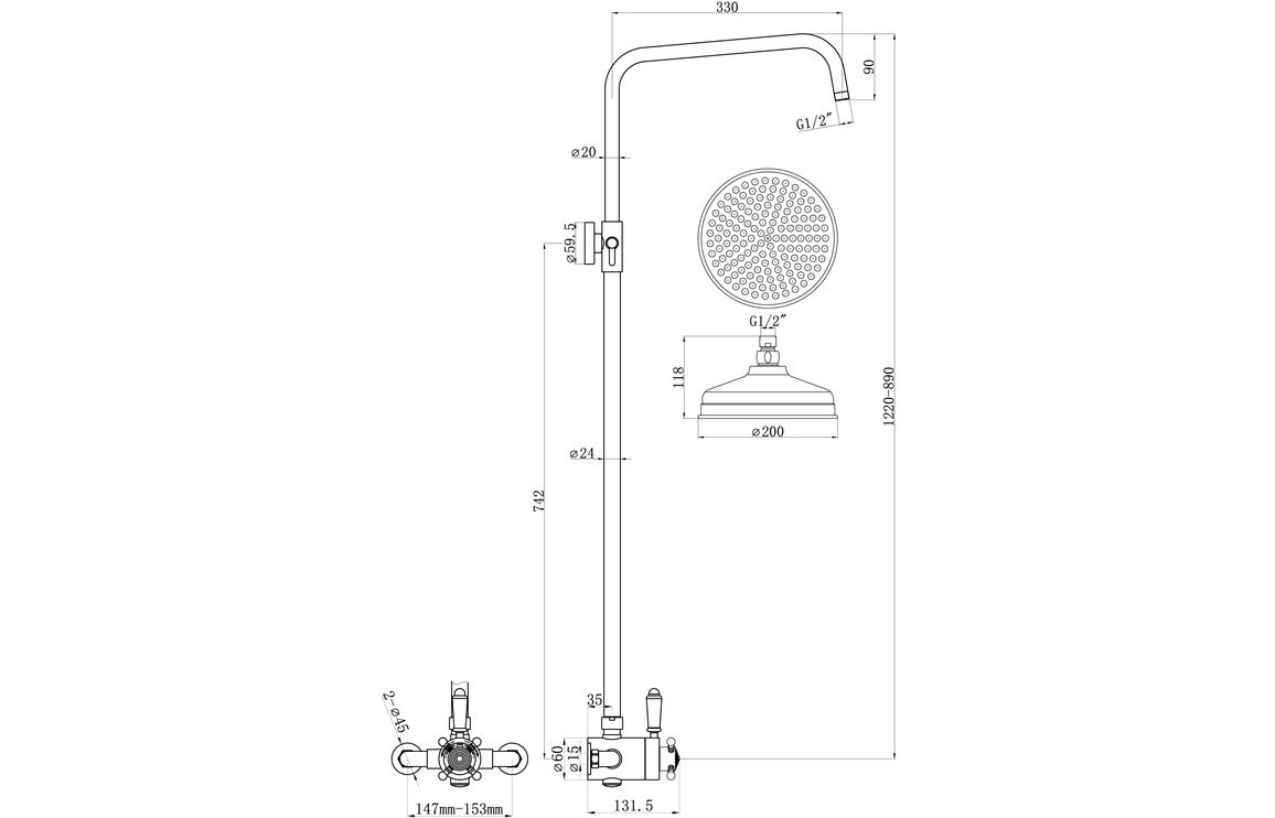 Warwick Traditional Shower Pack - Concentric Single Outlet Shower Valve & Overhead Kit-Shower Sets-DICM0590-
