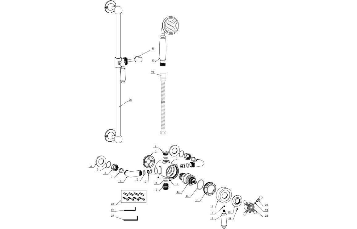 Warwick Traditional Shower Pack - Concentric Single Outlet Shower Valve & Riser Kit-Shower Sets-DICM0588-