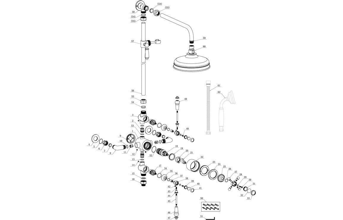 Warwick Traditional Shower Valve with Riser Kit & Overhead-Shower Sets-DICM0690-