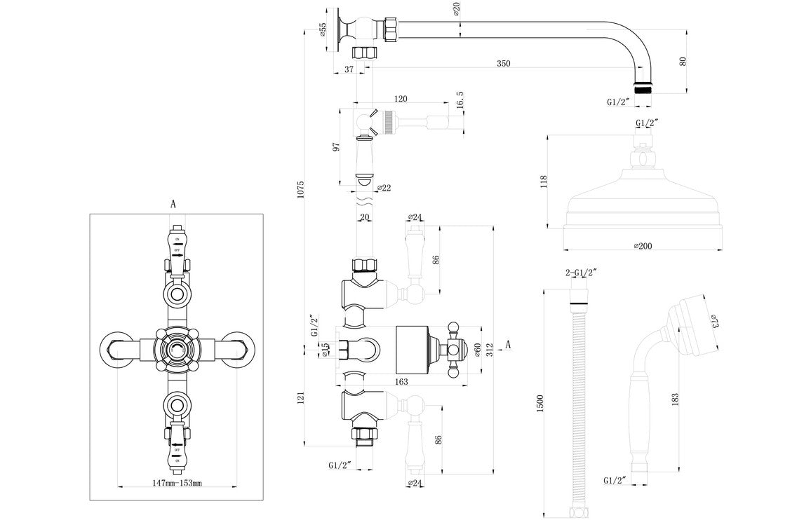 Warwick Traditional Shower Valve with Riser Kit & Overhead-Shower Sets-DICM0690-
