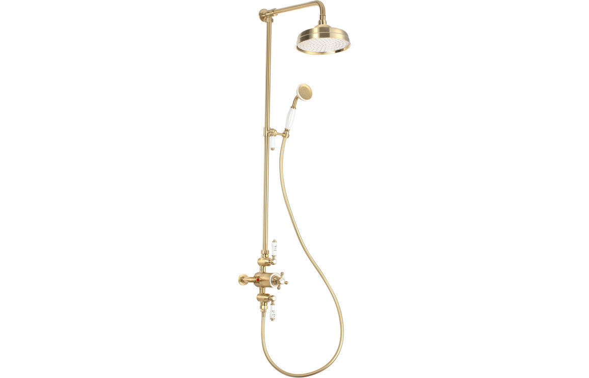 Warwick Traditional Thermostatic Shower Kit - Brushed Brass-Shower Sets-DICM0708-