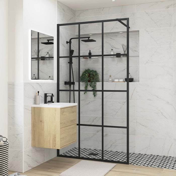 Wet Room Front Panel Framed Black 1200mm-Shower Enclosures-DIEWP1230-