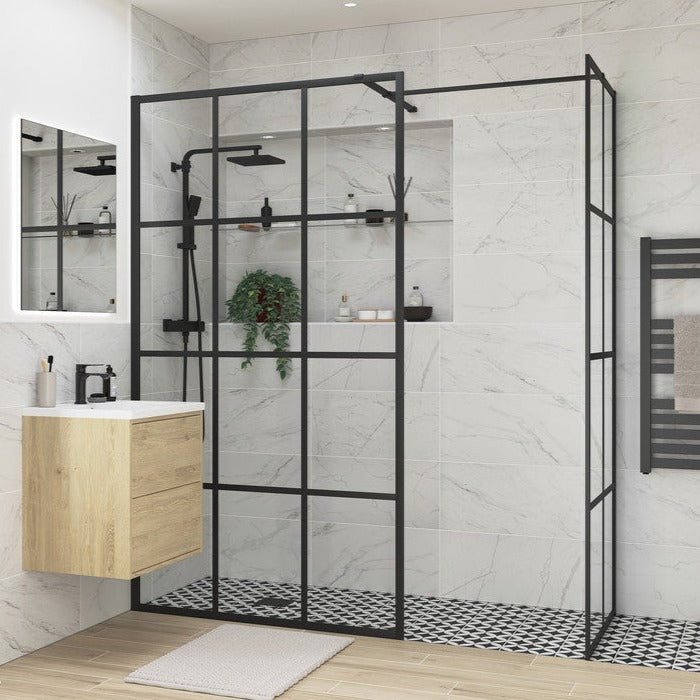 Wet Room Side Panel Framed Black 760mm-Shower Enclosures-DIEWP7610-
