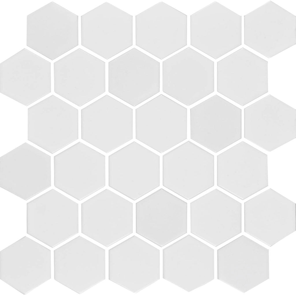 White Honeycomb Hexagonal Mosaic Floor & Wall Tile 32x28cm-
