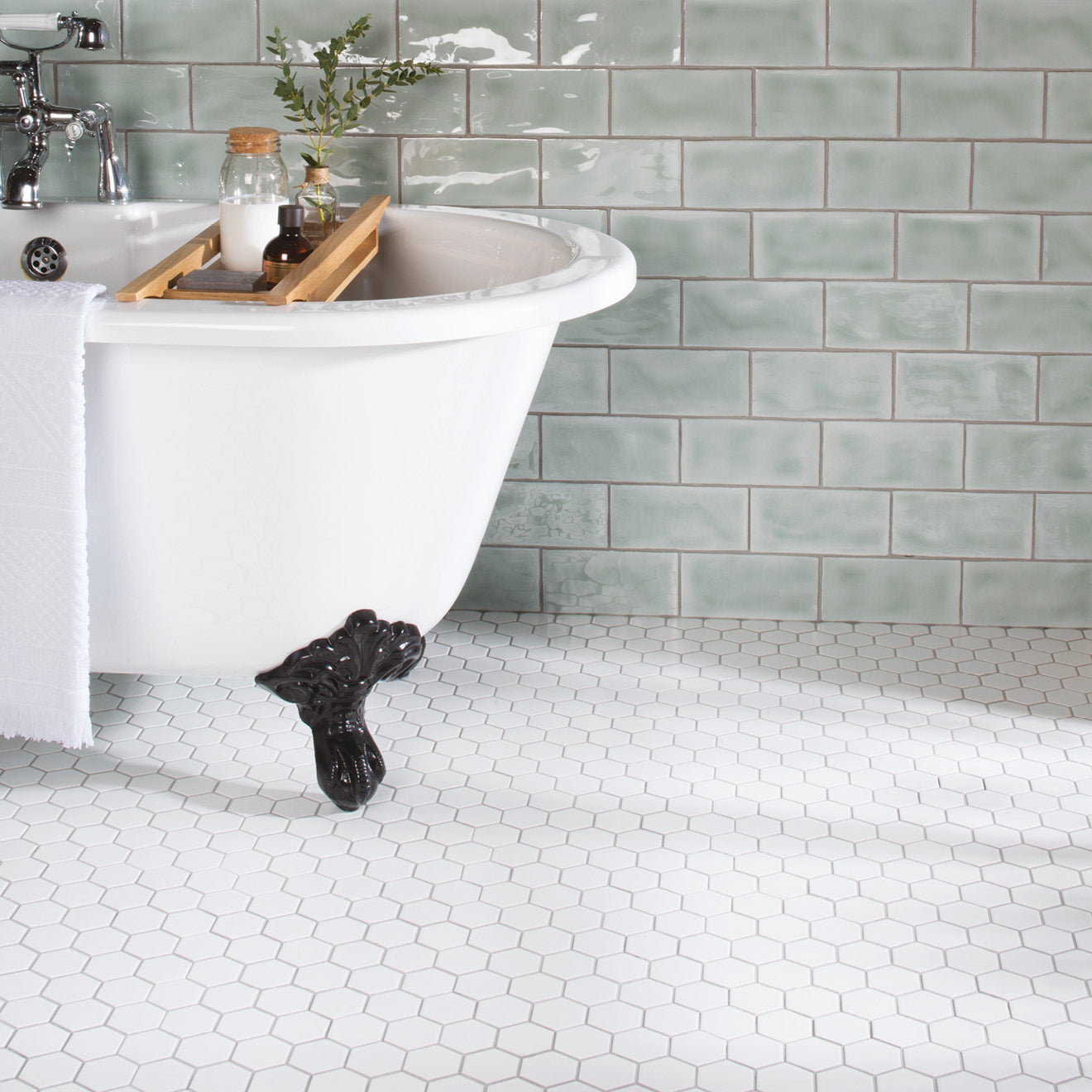 White Honeycomb Hexagonal Mosaic Floor & Wall Tile 32x28cm-