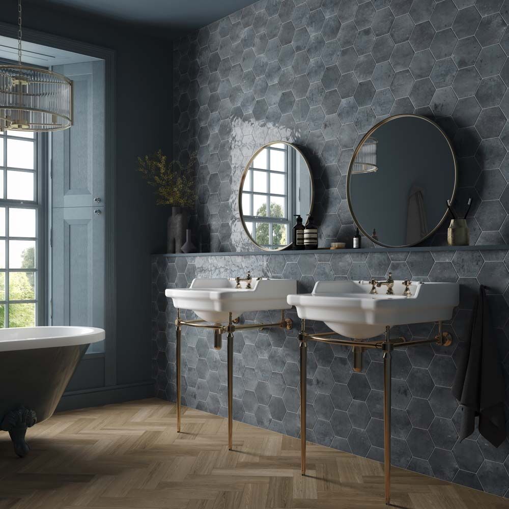 Hope Blue Hexagon Gloss Ceramic Wall Tiles 15x17.3cm-Verona-P12068