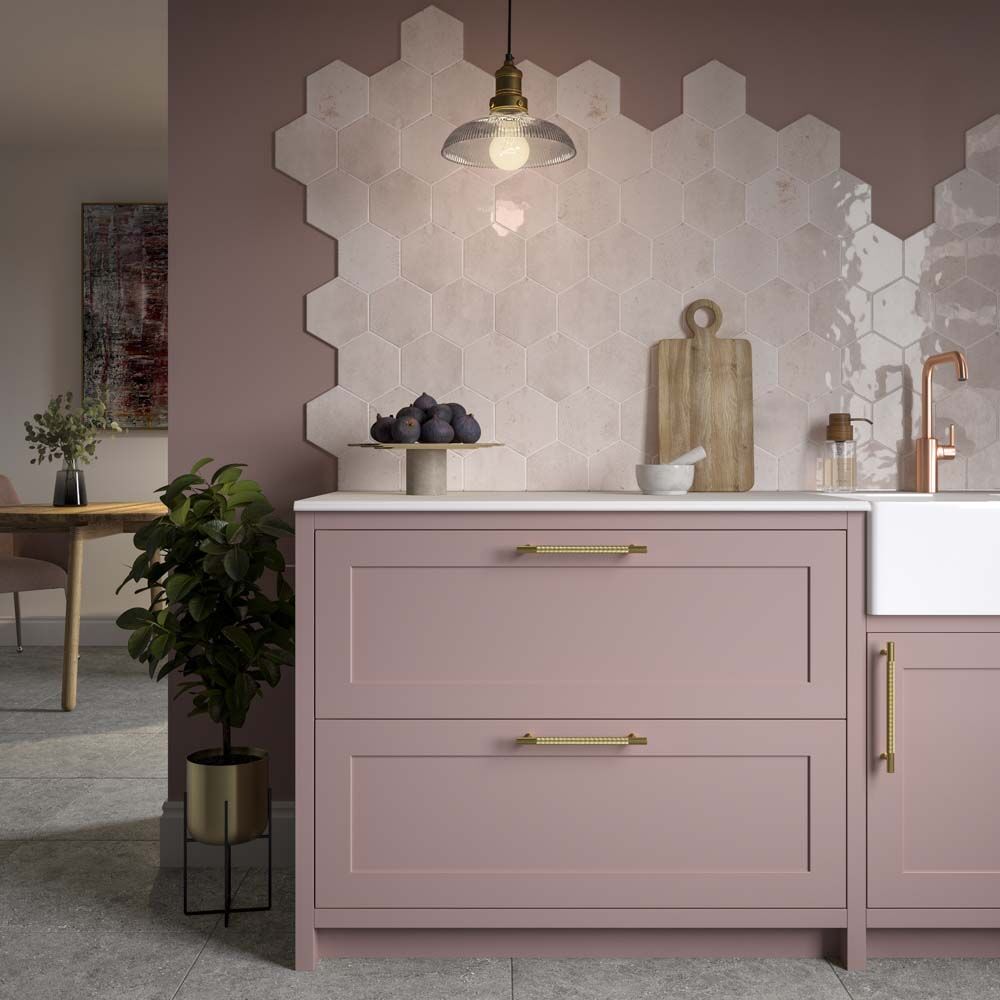 Hope Rose Hexagon Gloss Ceramic Wall Tiles 15x17.3cm-Verona-P12065