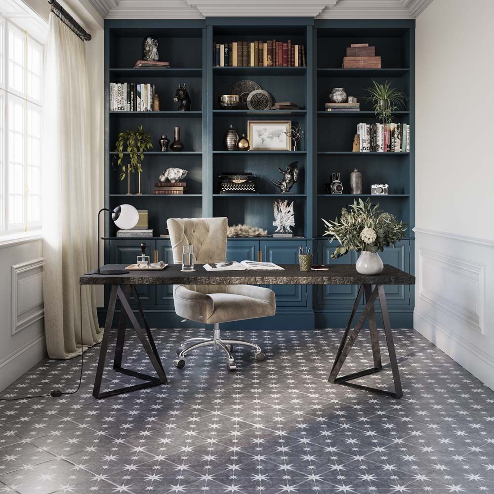 Vincent Charcoal Patterned Vitrified Ceramic Wall and Floor Tile 33.5x33.5cm-Verona-P12039