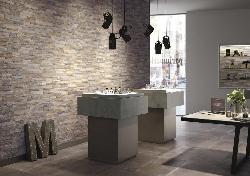 Cube Beige Splitface Effect Porcelain Cladding 15x61cm-Outdoor Wall Cladding