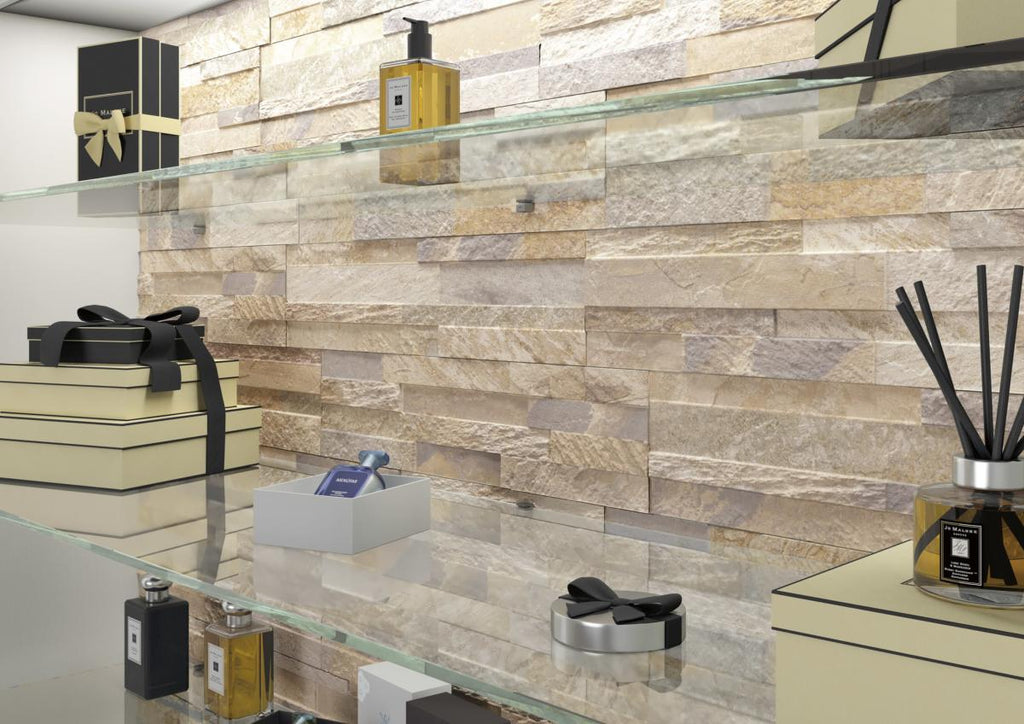 Cube Beige Splitface Effect Porcelain Cladding 15x61cm-Outdoor Wall Cladding