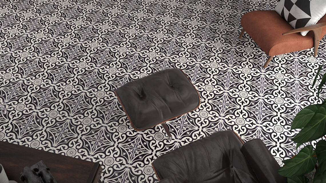 Victoria Black Satin Floor Tile 33cmx33cm