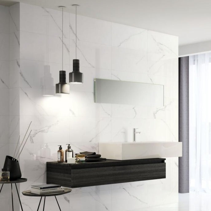 Carrara White Marble Effect Matt Wall Tile 30x60cm