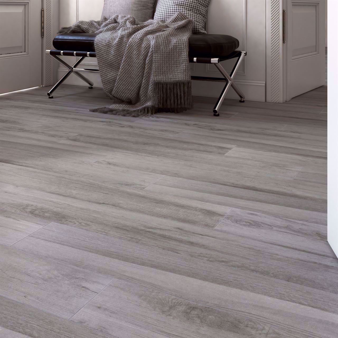 Stylwood Grey Wood Effect Porcelain Tile 15x90cm