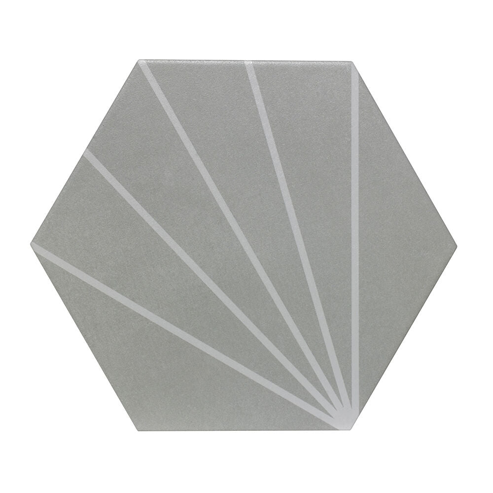 Sunburst Grey Matt Hexagon Glazed Porcelain Wall and Floor Tile 23.2x26.7cm