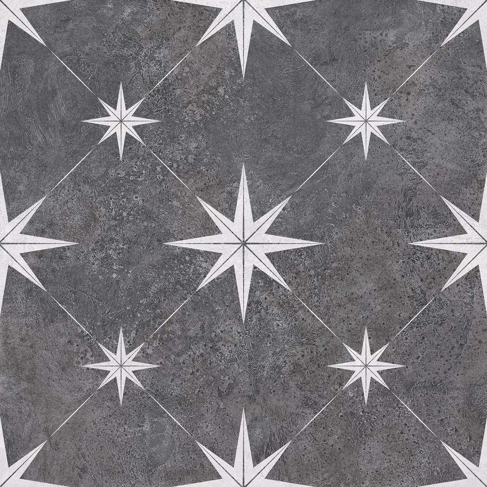 Vincent Charcoal Patterned Vitrified Ceramic Wall and Floor Tile 33.5x33.5cm