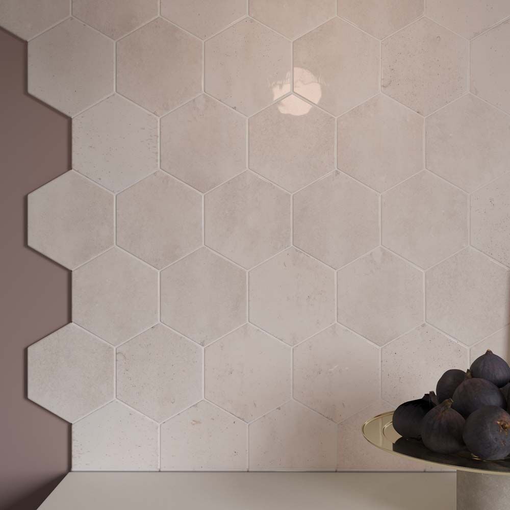 Hope Rose Hexagon Gloss Ceramic Wall Tiles 15x17.3cm