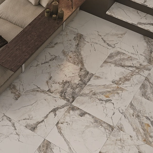 Yurtbay Invisible Satin Porcelain Marble Effect Tile 60x60cm